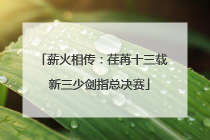 薪火相传:荏苒十三载 新三少剑指总决赛