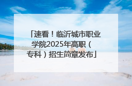 速看！临沂城市职业学院2025年高职（专科）招生简章发布